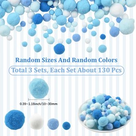 SUNNYCLUE 390Pcs Blue Pompom Balls Polyester Pom Poms Random Mixed Sizes Soft Fluffy Fuzzy Round Decorations Small Pompoms Puff Ball for DIY Arts Creative Crafts Projects Holiday Party Home Supplies