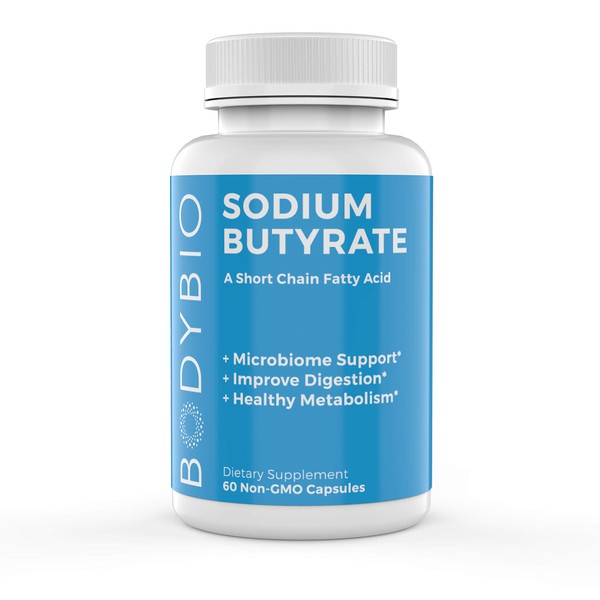 BodyBio Sodium Butyrate | Postbiotic Supplement | Vegetarian-Friendly | 60 Capsules