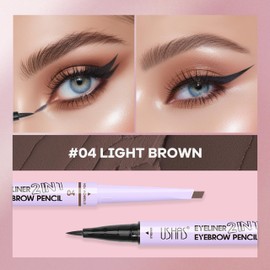YBUETE 2-in-1 Eyebrow Pencil Eyeliner, Professional Bionic 3D Micro Precision Tip Eyebrow Pen, Liquid Smooth Black Eyeliner Eye Makeup, Long-Lasting Waterproof Natural Brows Eye Makeup for Women