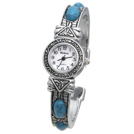 Blekon Stone Studded Watch for Women, 22mm Case Japanese Quartz Movement and Large Cuff Bangle, Best Fits Wrists Measuring 7-8 inches (Turq)