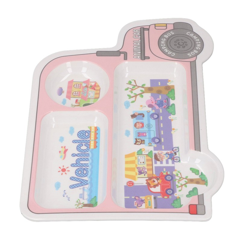 Kids Dinner Plate with Spoon Bamboo Fiber Divided Plates Cartoon