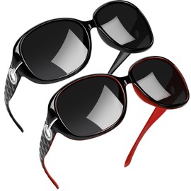 Joopin Trendy Big Sunglasses for Women Oversized Jackie Sun Glasses Polarized UV Protection Trendy Rectangle Diamond Shades for Women (Black + Black/Red)