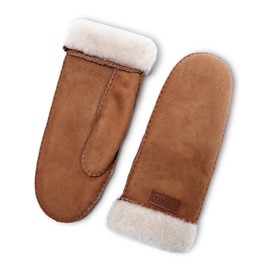 YISEVEN Women's Rugged Sheepskin Shearling Mitten Sherpa Gloves Fur Cuff Thick Wool Lined and Heated Warm for Winter Cold Weather Dress Driving Work New Year Gifts, Camel Medium