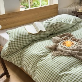 Sage Green Gingham Weighted Blanket Cover 80"x87", Soft Pre-Washed Microfiber Plaid Checked Duvet Cover for Weighted Blanket (Sage Green Gingham, 80"x87")