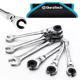 DURATECH 6-Pieces Open Flex-head Ratcheting Wrench Set 10-17mm Tubing Wrench Set