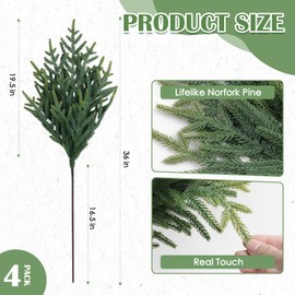 Lofeijxufj 36 Inch Real Touch Norfolk Pine Branches, 4 Pcs Artificial Faux Cedar Pine Greenery Stems for DIY Christmas Wreath Garland Vase Filler Home Garden Indoor Outdoor Holiday Party Decorations