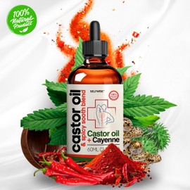 Organic Castor Oil with Cayenne Pepper - Skin-Nourishing, Soothes Muscles & Joints, Enriched with Vitamin E for Men and Women. Ideal for Daily Comfort