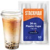 24 oz Clear Plastic Cups with Strawless Sip-Lids [50 Sets]