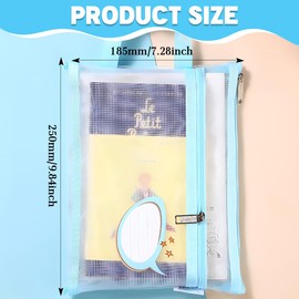 A5 Document Bag Double Layer Mesh Zip Pocket Transparent Zipper Bag for File, Paper, Documents, Cosmetics and Travel Accessories, Pack of 5, Document Bag A5 Filing (5 Colours)