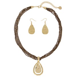 Coiris Seed Beads Statement Strand Necklace Choker with Tear Earring Pendant Chunky Cluster Strand Punk Metal Necklace for Women Jewelry(N0104-Ancient Bronze)