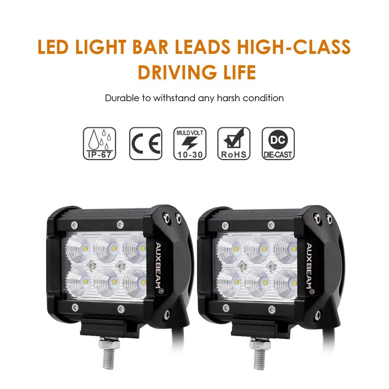 Auxbeam 4" LED Pods 18W LED Light Bar Flood Beam