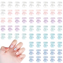 Bear Nail Charms,60PCS Cute Cartoon Bear Nail Art Decoration Mixed Color,3D Nail Charms Nail Accessories Ornaments for Women Girls Manicure Design DIY Crafts