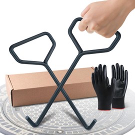 BQHRJG Set of 2 manhole lid lifters 30 cm, manhole hooks made of black carbon steel, gouli lid hooks for duct and drain hooks, manhole lid lifter comes with a pair of gloves