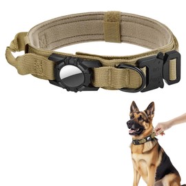 for AirTag Dog Collar - Tactical, Heavy Duty, Adjustable GPS Dog Collar Compatible with AirTag, with Holder & Control Handle for X-Large Dogs, Double Locking Metal Carabiner [Brown, XL(19.5-24.8")]