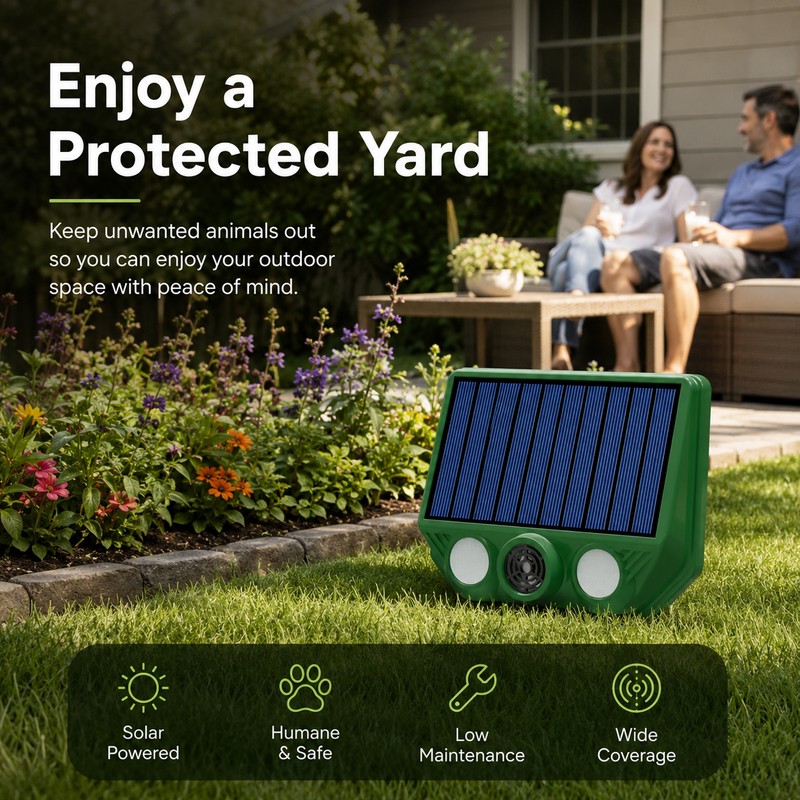 Solar Ultrasonic Animal Repeller for Outdoor Use – IP66 Motion