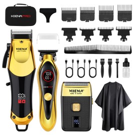HIENA PRO Professional Hair Clippers Set, Cordless Hair Clipper for Barber Kit, USB-C Rechargeable Barber Clippers for Men with LED Display