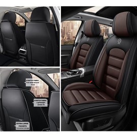 Cscevt 2 Seat Covers for Car Fit for Jaguar XF 2009-2024 Leather Seat Covers Breathable Waterproof Seat Protectors (Black-Coffee,Standard) Automotive Seat Covers with Airbag