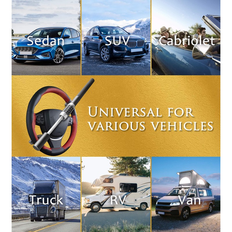 Tevlaphee Steering Wheel Lock, Car Lock Anti Theft Keyless Extendable