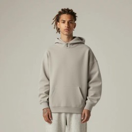 High End Double Button Hood Drop Shoulder Cotton Blend Hooded Top Men's Custom Designer Oversized HoodieColor: Gray, Size: 3 XL