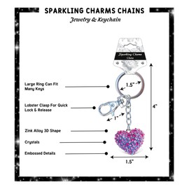 Puzzled Pink Heart Keychain - Silver 3D Sparkling Crystal Rhinestone Keychain, Stylish Silver Metal Alloy Heart Shaped Bag Pink Keychain, Cute Pink Heart Charm Keychain with Silver Clasp Key Ring