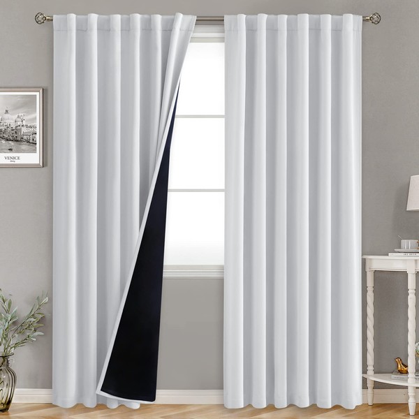 BGment Full Blackout Curtains with Thermal Liner Curtains 95 Inches Long, Rod Pocket and Back Tab Double Layer Room Darkening Window Curtain for Bedroom(52 x 95 Inch, 2 Panels, Greyish White)