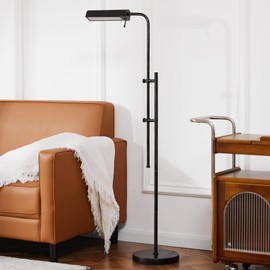 VONLUCE LED Floor Lamp, 62.5" Industrial Floor Lamp for Living Room with Adjustable Height Swing Arm Head 3 Color Temperatures, Metal Standing Pole Lamp for Bedroom Reading, Rustic Black