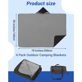 Fanfanwin 4 Pack Outdoor Camping Blanket Bulk - Fleece Waterproof & Foldable Stadium Blanket with Portable Bag for Cold Weather Sports Pet Beach Picnic Stadium Travel Car - 79 * 55inch(Black)