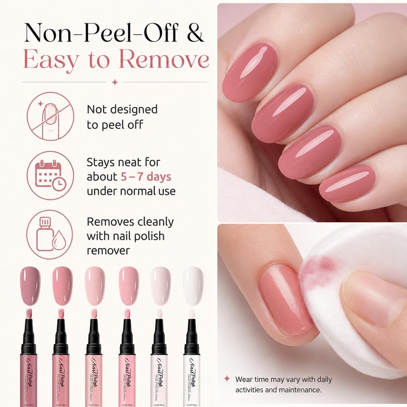 Pink Nail Polish Pens 6 Colors, Quick Dry Water Based