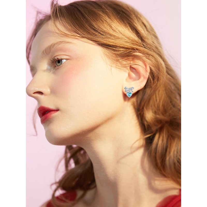 OCJ December Birthstone Bow Earrings Women 925 Sterling Silver Heart