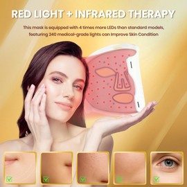 Red Light for Face, Led Mask Spectrum Mask 850nm and Red Light 630nm, 460nm, 4 Gears Energy Adjustment, White