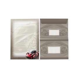 Stationery Set Writing Pad Lined with Envelope for Boys Kids Adults Retro Car Luxury (1 Pad A5 with 25 Sheets + 15 Matching Printed Envelopes)