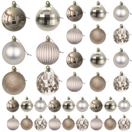 Champagne Gold Christmas Ornaments - Christmas Tree Decorations Balls Ornaments Shatterproof Hanging Shiny Balls for Christmas Wreath Garland Holiday Decor Set of 36pcs, Multi-Sizes(1.6",2.5",3.2")