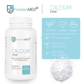 FürstenMED® Calcium Citrate Capsules - Calcium High Dose - Pure Calcium Citrate - 120 Capsules - Vegan and No Additives