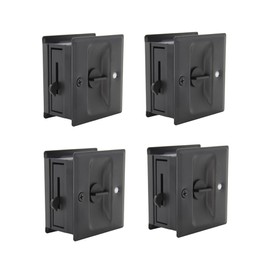 SUNTAI Privacy Sliding Door Lock with Pull, Solid Brass Pocket Door Privacy Lock, 2-3/4”x2-1/2”, for 1-3/8” Thickness Door, Matte Black, 4 Pack