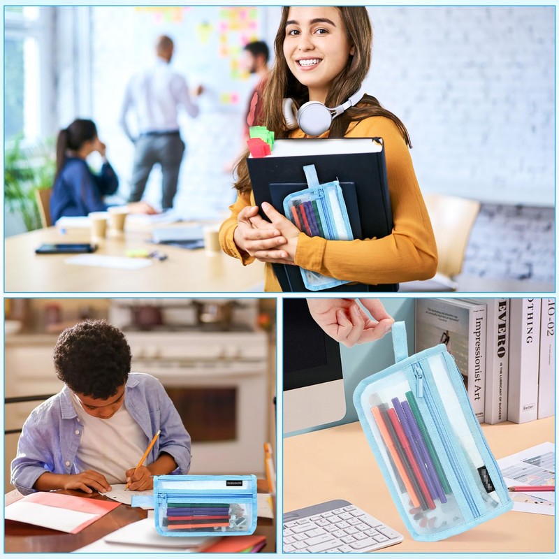 veyaltedl Mesh Transparent Pencil Case,Grid Mesh Pen Case with Zipper,1PCS