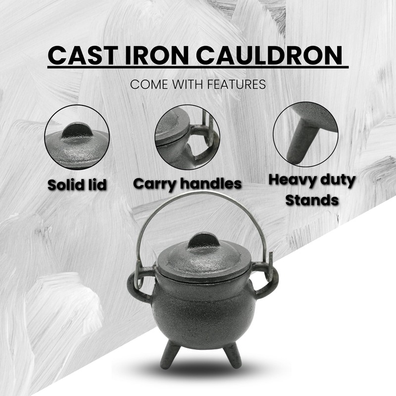 Reusable 4-Inch Cast Iron Cauldron Candle with Lid and Hanging