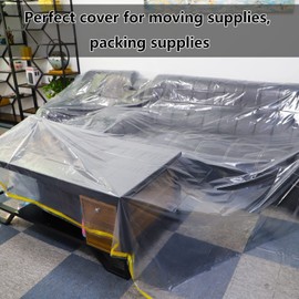 Furniture Covers Moving Plastic 146" Lx106 W Chair Covers Heavy Duty Waterproof Thick Transparent Sectional Sofa Covers Christmas Tree Cover Moving Long Term Storage