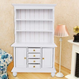 Doll House Cabinet, Wooden Three Layers Mini Cabinet Simulation Furniture, 1:12 Doll House Accessories (White)