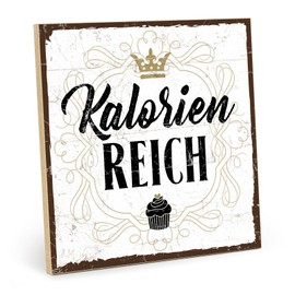 TypeStoff Holzschild mit Spruch – KALORIENREICH – Grafik-Bild bunt, Schild, Wandschild, Türschild, Holztafel, Holzbild mit Zitat/Aphorismus als Geschenk und Dekoration - HS-00305