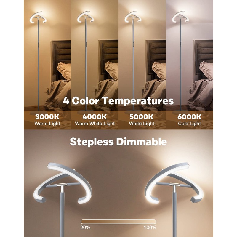 SIBRILLE Silver Floor Lamps for Living Room, Stepless Dimmable Standing