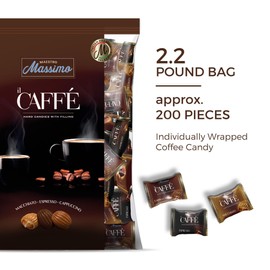 Maestro Massimo Assorted Coffee Candy - Individually Wrapped 2.2 Pound Bulk Bag, 3mg Caffeine per Hard Candy, Original Espresso, Macchiato, Cappuccino Flavored, Made with Bold Arabica Coffee (Pack of 1)