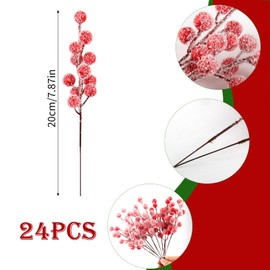 OMIGA 24 Pcs Christmas Berry Decorations 8.6 inch Length Holly Branches