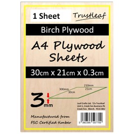Trustleaf 3mm Birch Plywood A4-300x210x 3mm - (Pack of 1) Laserable Low Fume E1 Glue Ply