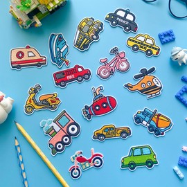 Jongdari 15pcs Cars Iron on Patches for Boys, Vehicle Embroidered Trucker Hat Sew on Applique Patches for Bags Clothes Jackets