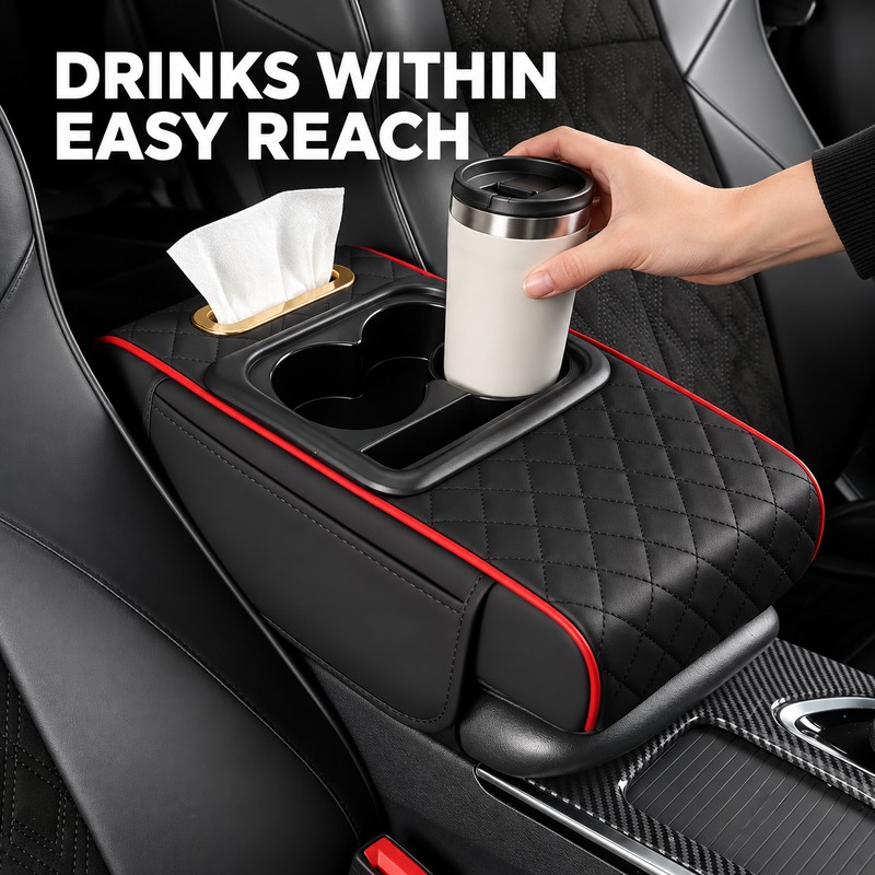 Car Center Console Armrest Storage Box with Heightening Cushion and
