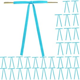 30 Pack Velvet Twist Tie Bows, 5x7 Inch Premade Velvet Ribbon Bows, Christmas Twist Tie Bows for Crafts, Gift Wrapping, Treat Bags, Party Favors, Wedding, Baby Shower, Birthday Decorations (Blue)