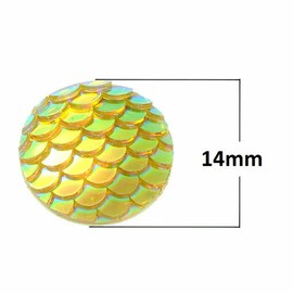 Unbranded 10 pcs Mermaid Fish Scales Resin Carved Embellishment Cabochons Yellow AB 14mm