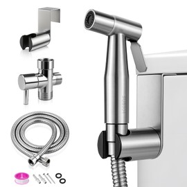 Handheld Bidet Sprayer for Toilet, Adjustable Water Pressure Sprayer with Bidet Hose 7/8" T-Valve, Jet and Soft Spray, for Toilet, Bidet, Shower, Cleaning etc., Stainless Steel