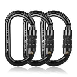 BOORCA UIAA Certified Climbing Carabiners, 25KN Auto Locking Heavy Duty Carabiner Clips for Hammocks, Swing, Locking Dog Leash and Harness, Camping, Hiking & Utility, 3Pack, Black