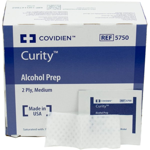 COVIDIEN Curity Alcohol Prep Pads, Sterile, 2-Ply, Medium Size 1.5" x 1", Pack of 200